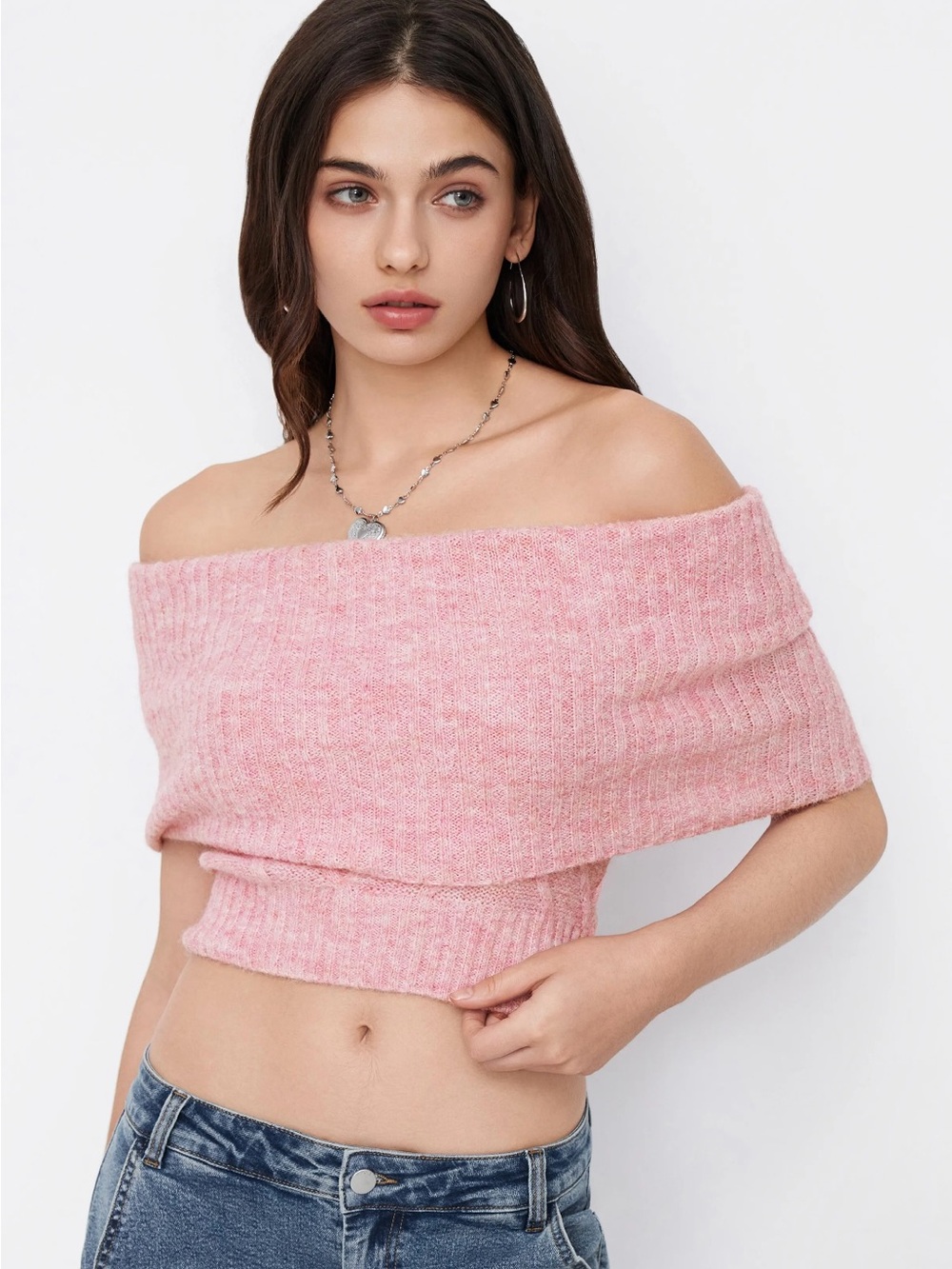 Cider Off-Shoulder Pink Women's Sweater Top